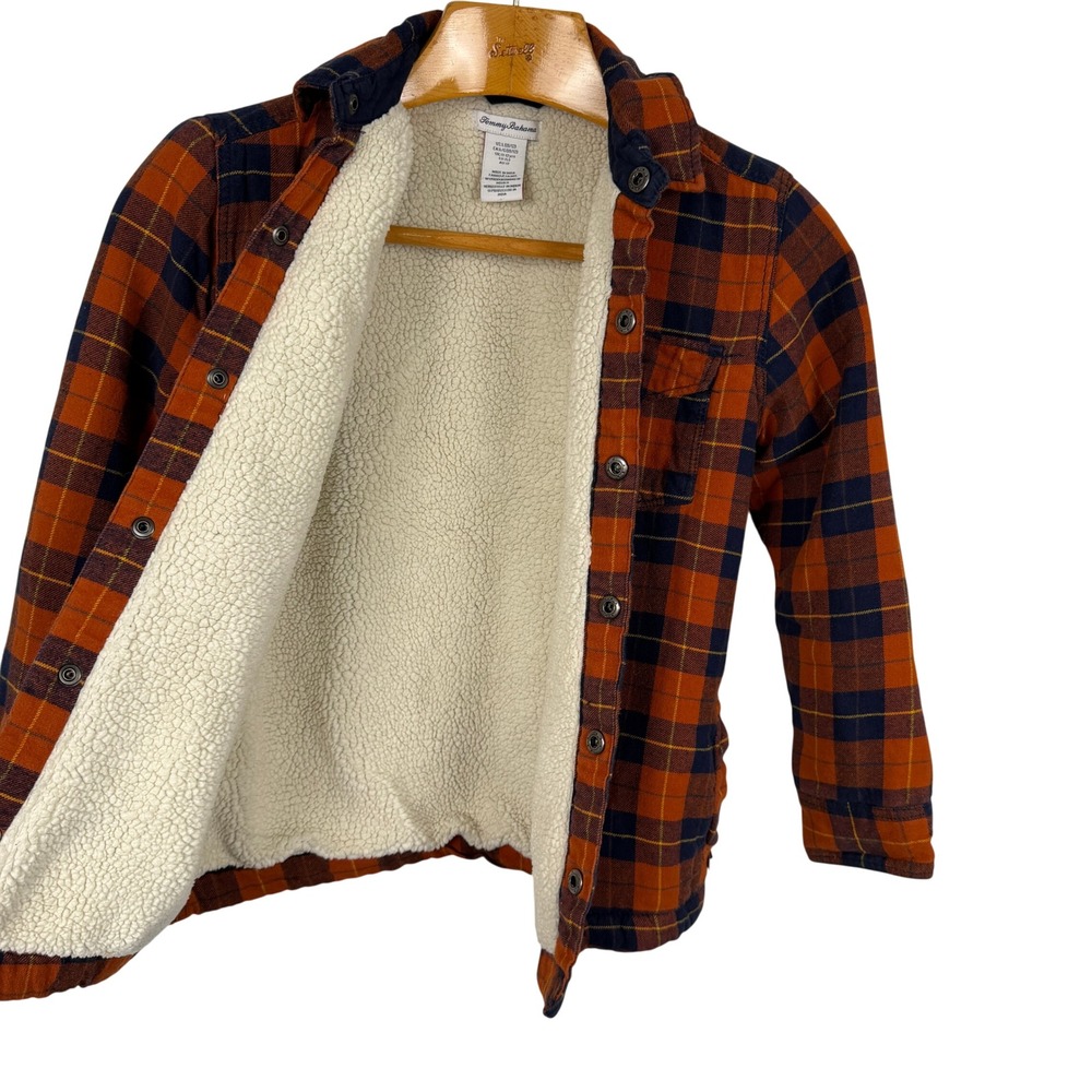 Tommy Bahama Boys L 10/12 Plaid Sherpa Lined Flannel Shirt Jacket Snap Front